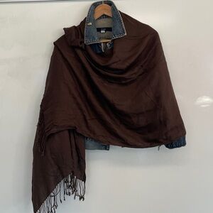 Lightweight Brown Travel Wrap Scarf | Soft Fluid Drape | Fringe Edge | Unisex